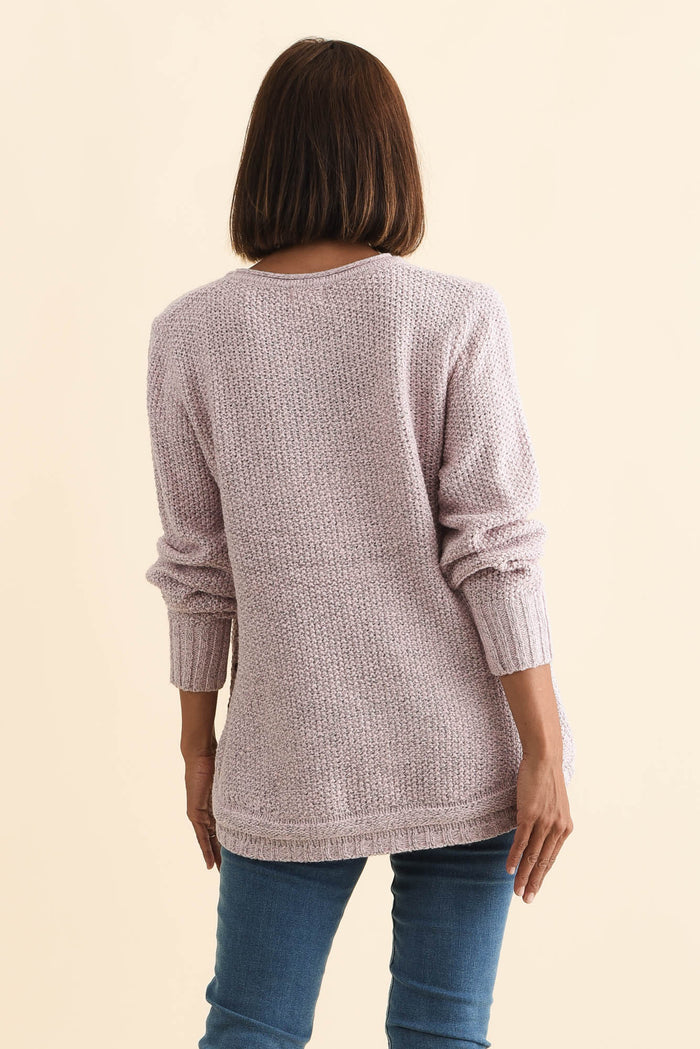 Lucas Pink Knit Button Jumper,Brunette model,alt text|model:Cara