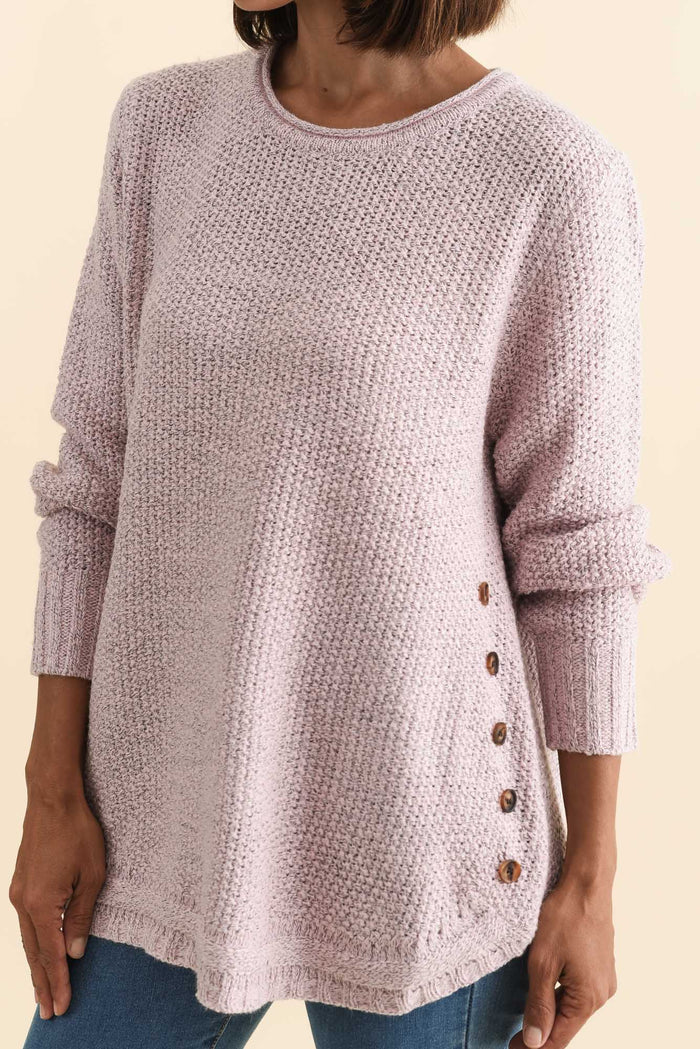 Lucas Pink Knit Button Jumper,Brunette model,alt text|model:Cara
