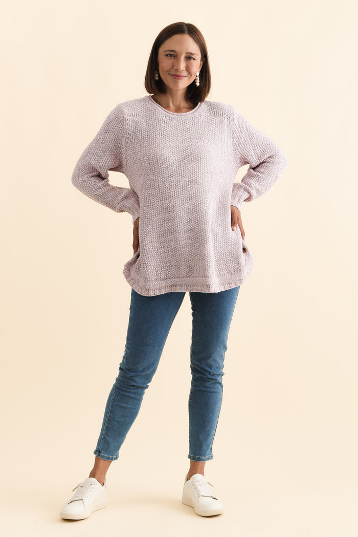 Lucas Pink Knit Button Jumper,Brunette model,alt text|model:Cara