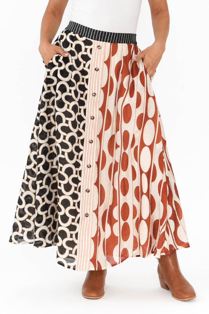 Lucie Blush Geo Button Up Skirt,Blonde model,alt text|model:Mollie