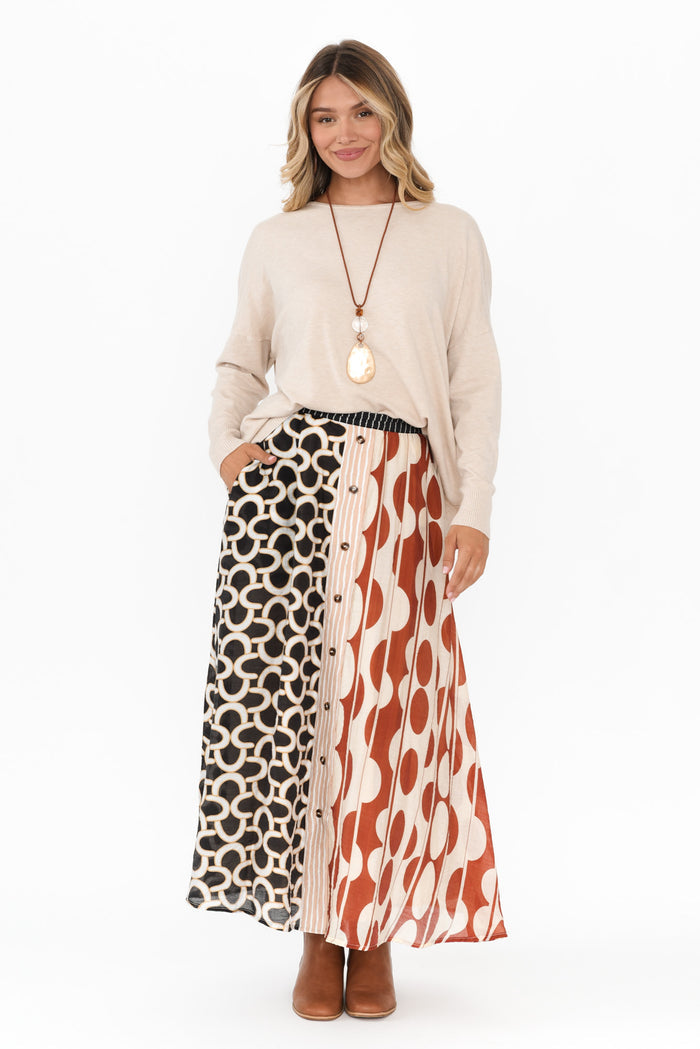 Lucie Blush Geo Button Up Skirt,Blonde model,alt text|model:Mollie