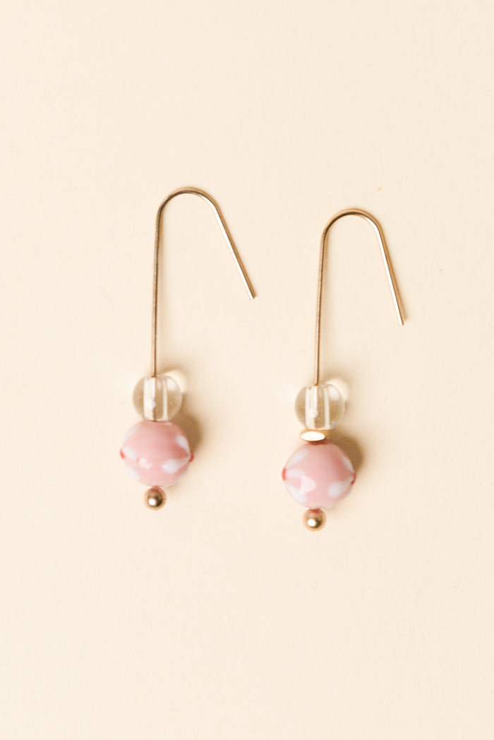Lucky Pink Flower Hook Earrings