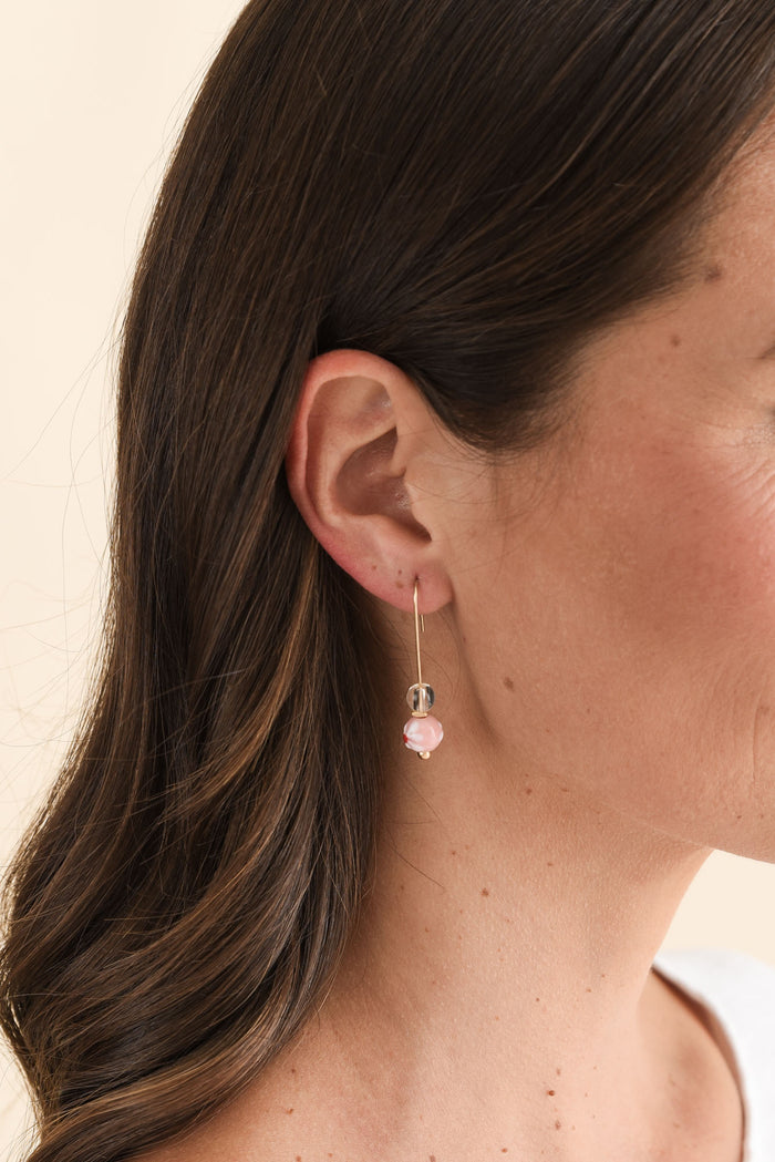 Lucky Pink Flower Hook Earrings