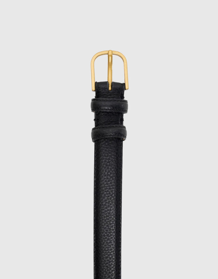 Luna Matte Leather Gold Buckle Belt - Black