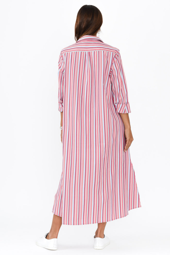 Lunella Red Stripe Cotton Blend Dress,Brunette model,alt text|model:Cara