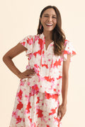 Lyra Red Floral Tie Top,Brunette model,alt text|model:Cara