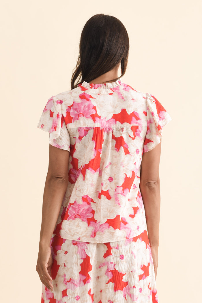 Lyra Red Floral Tie Top,Brunette model,alt text|model:Cara