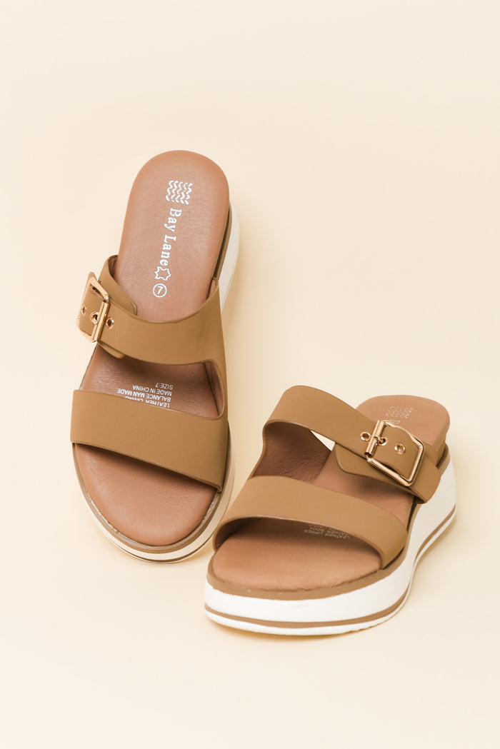 Lyst Tan Leather Buckle Platform Slide