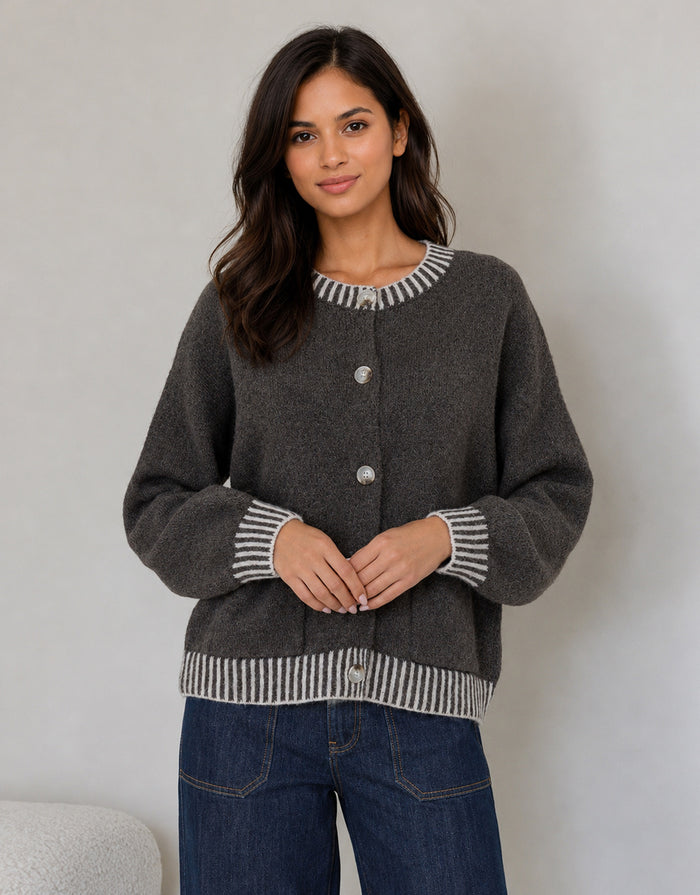 Macie Wool Blend Cardi - Choc