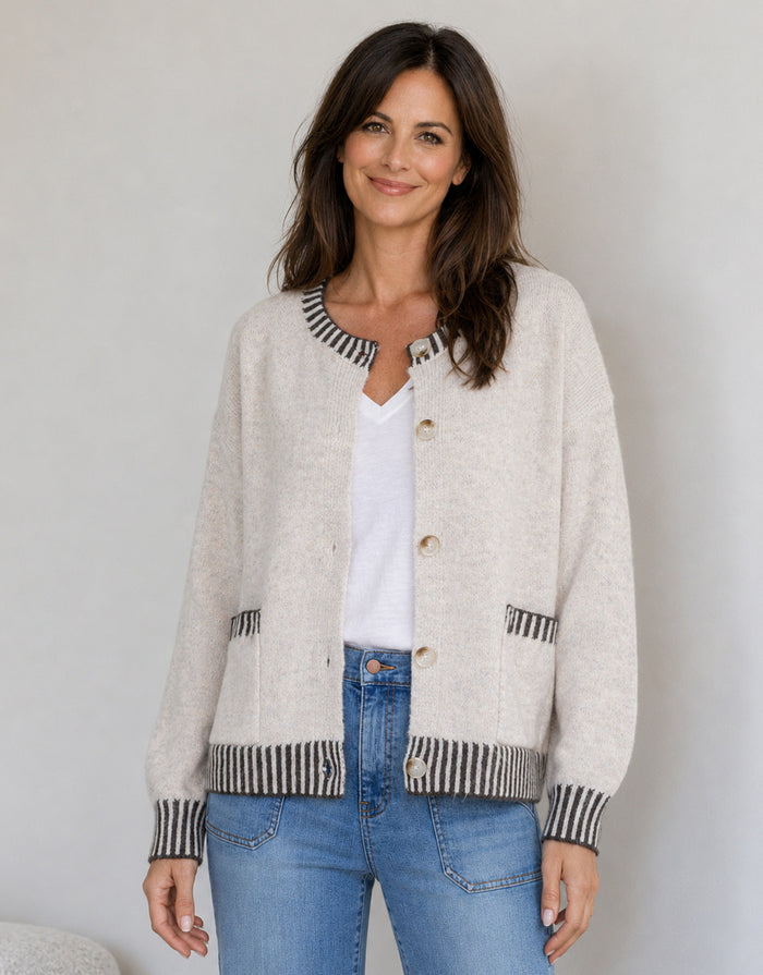 Macie Wool Blend Cardi - Latte/Choc