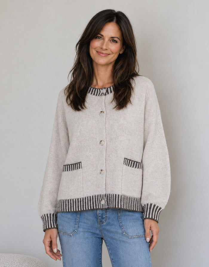 Macie Wool Blend Cardi - Latte/Choc