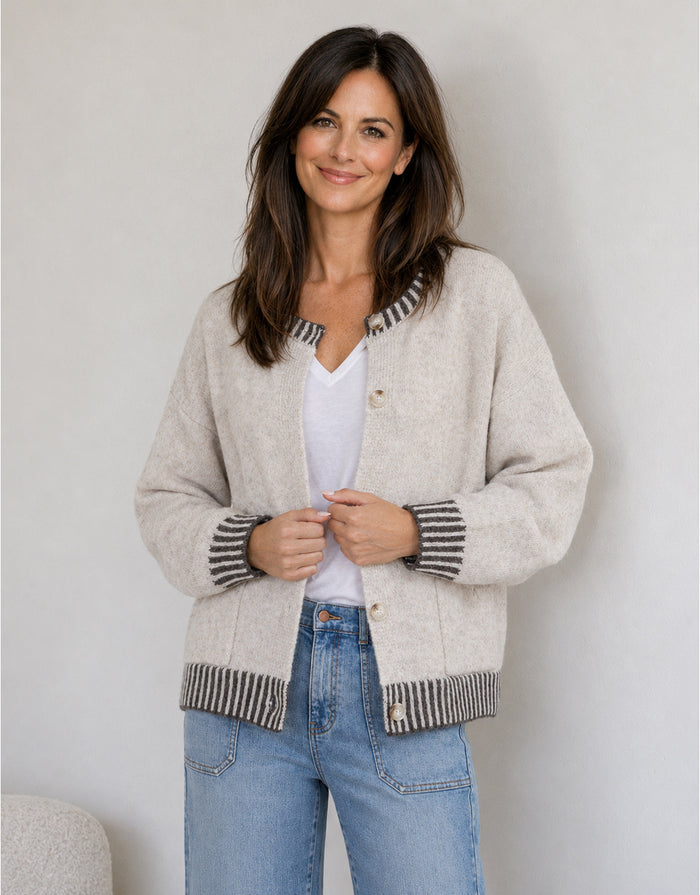 Macie Wool Blend Cardi - Latte/Choc