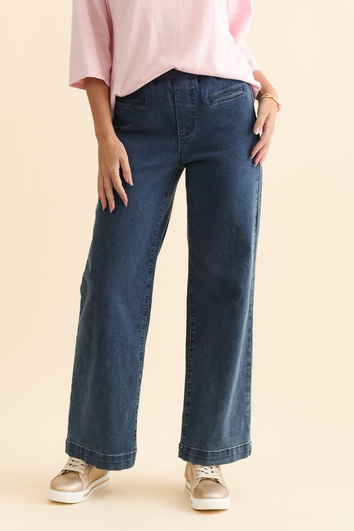 Maddy Blue Straight Leg Jeans,Brunette model,alt text|model:MJ