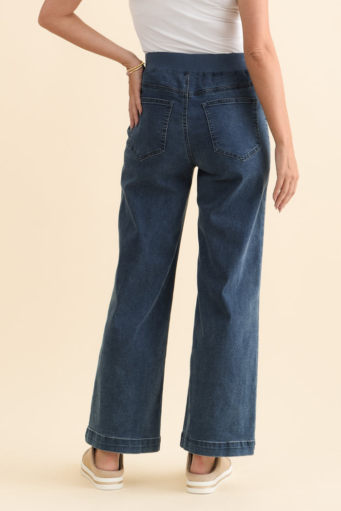 Maddy Blue Straight Leg Jeans,Brunette model,alt text|model:MJ