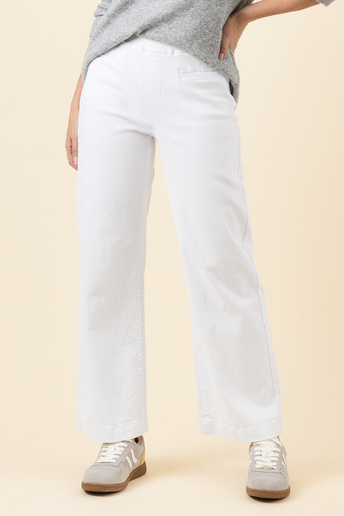 Maddy White Straight Leg Jeans,Brunette model,alt text|model:MJ