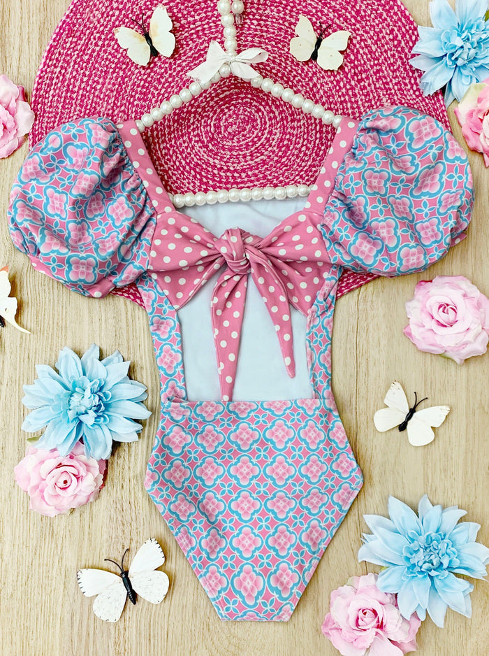 Made For Sunny Days Puff Sleeve One Piece Swimsuit - Mia Belle Girls