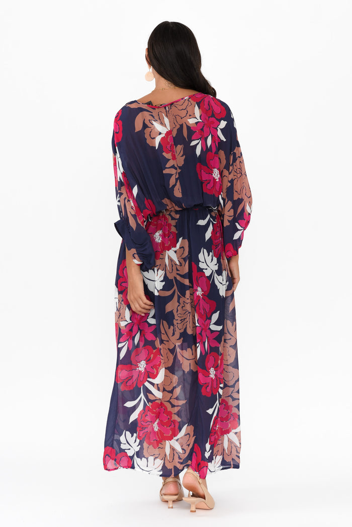 Magnetic Navy Floral Long Sleeve Dress,Brunette model,alt text|model:Brontie