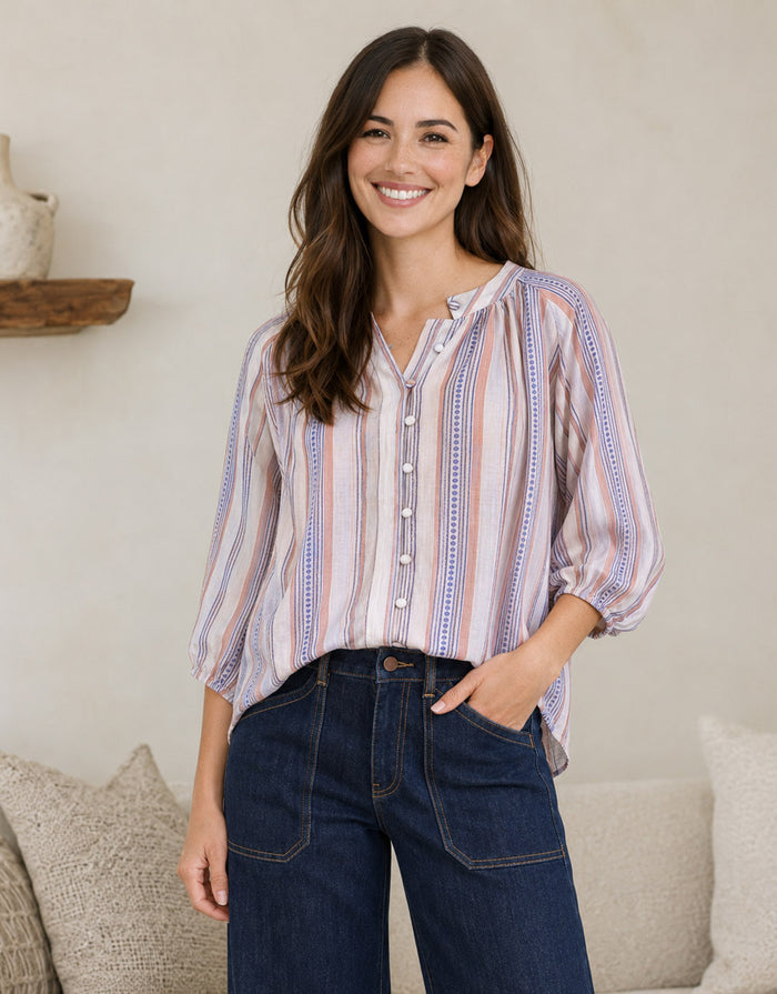 Malta Blouse - Blue/Blush Stripe