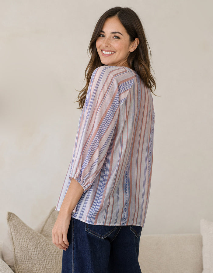 Malta Blouse - Blue/Blush Stripe
