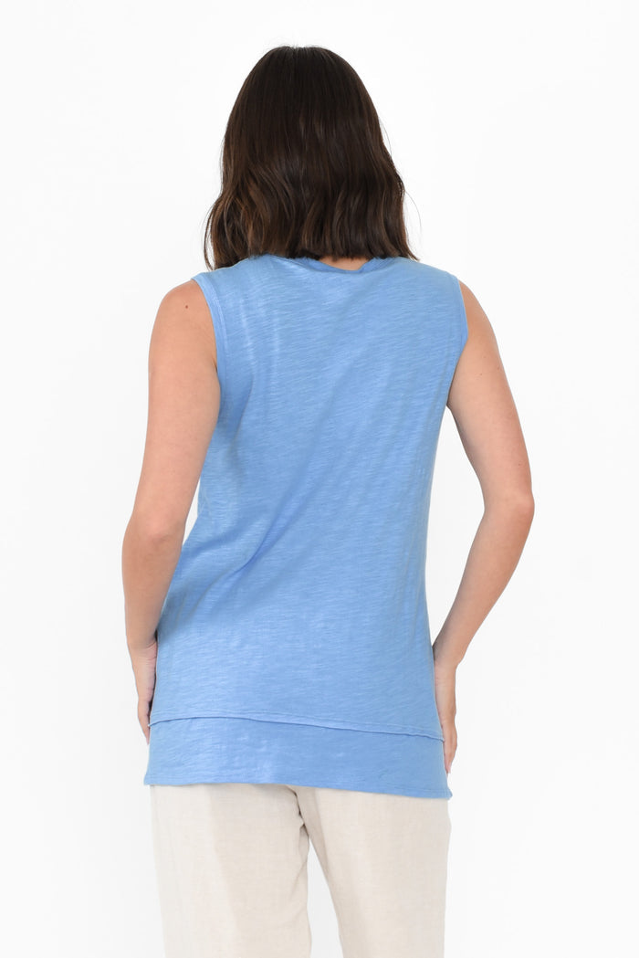 Mariah Blue Cotton Tank,Brunette model,alt text|model:MJ