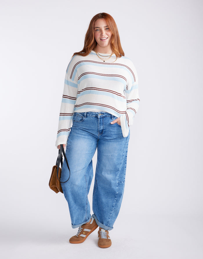 Marina Long Sleeve Knit - Natural/Blue/Choc