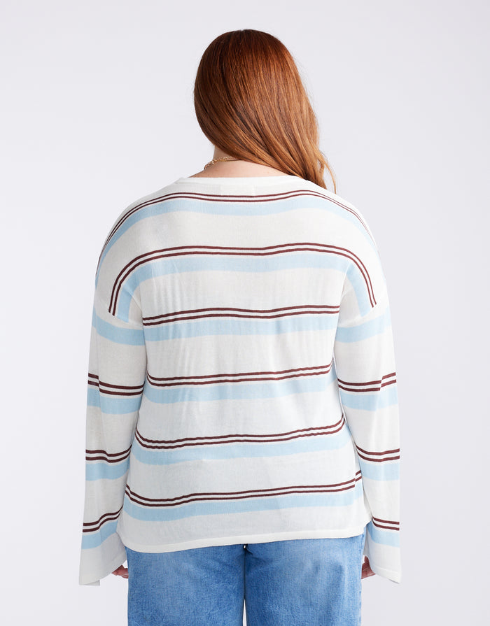Marina Long Sleeve Knit - Natural/Blue/Choc