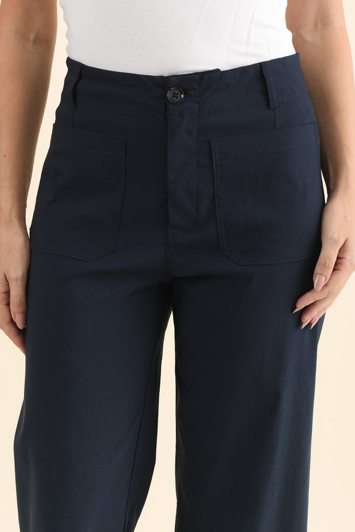 Marine Navy Straight Leg Pants,Brunette model,alt text|model:MJ