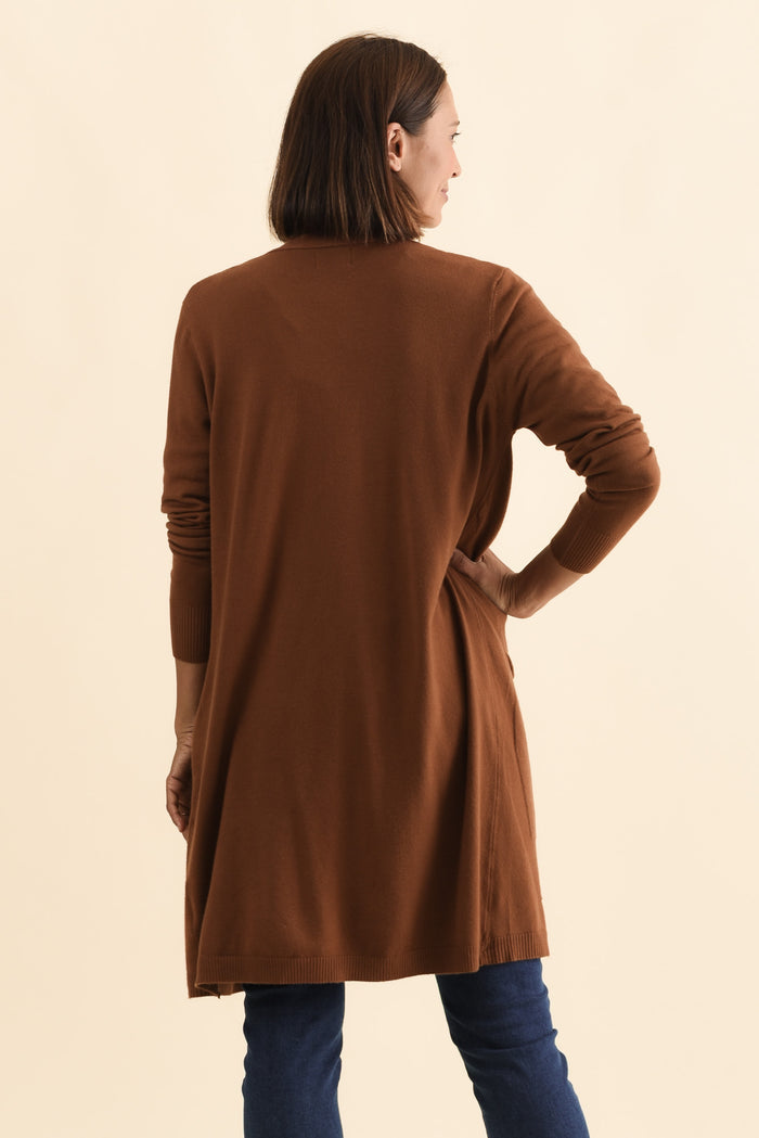 Mary Chocolate Pocket Cardigan,Brunette model,alt text|model:Cara