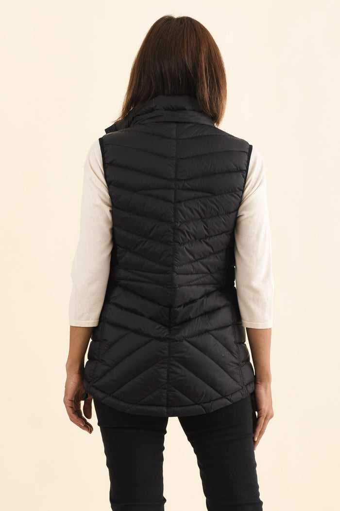 Maryclaire Black Down Puffer Vest,Brunette model,alt text|model:Cara