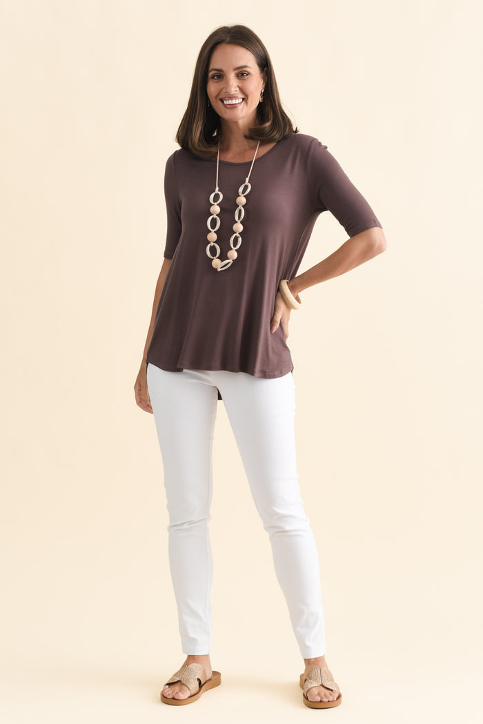 Maya Brown Half Sleeve Tee,Brunette model,alt text|model:MJ