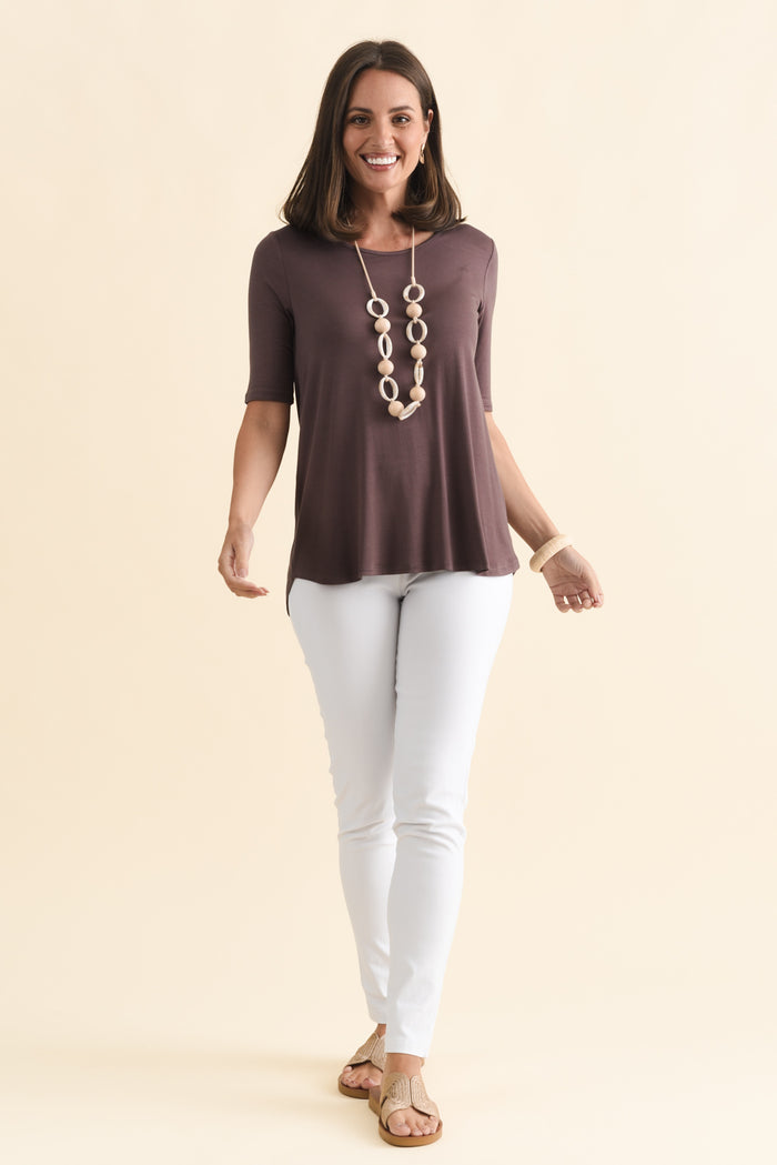 Maya Brown Half Sleeve Tee,Brunette model,alt text|model:MJ