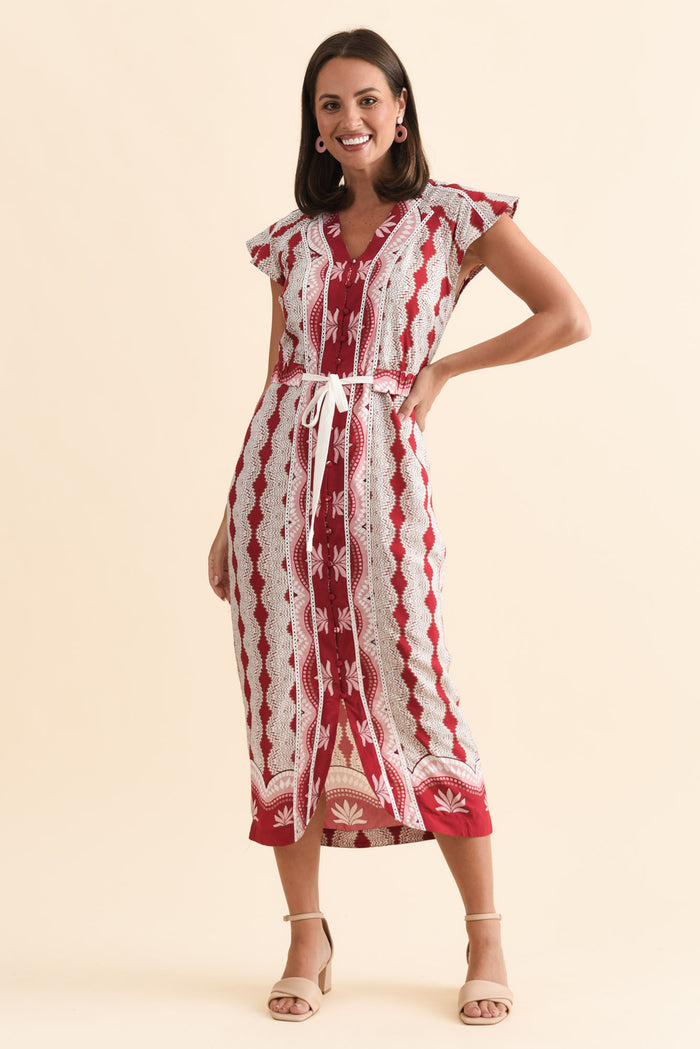 Maya Marrakech Ruby Tie Dress,Brunette model,alt text|model:MJ