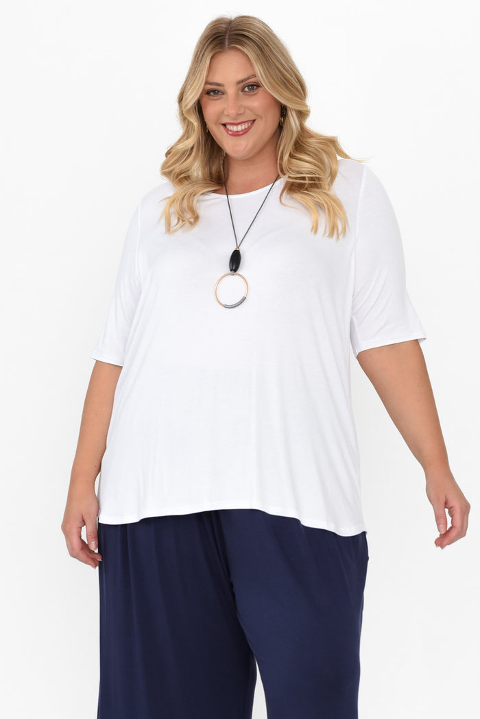 Maya White Half Sleeve Tee,Blonde model,plus-size,curve-basics,curve-tops,plus-size-sleeved-tops,plus-size-basic-tops, alt text|model:Caitlin