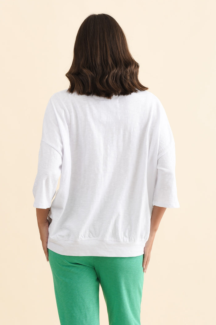 Mazie White Cotton Sweat,Brunette model,alt text|model:MJ