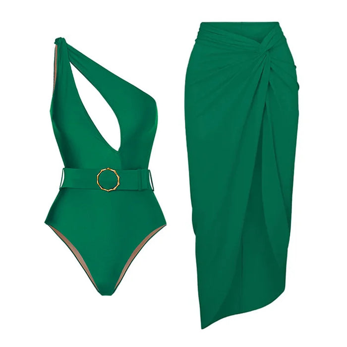 Meraqi One Shoulder Swimsuit Set - Green