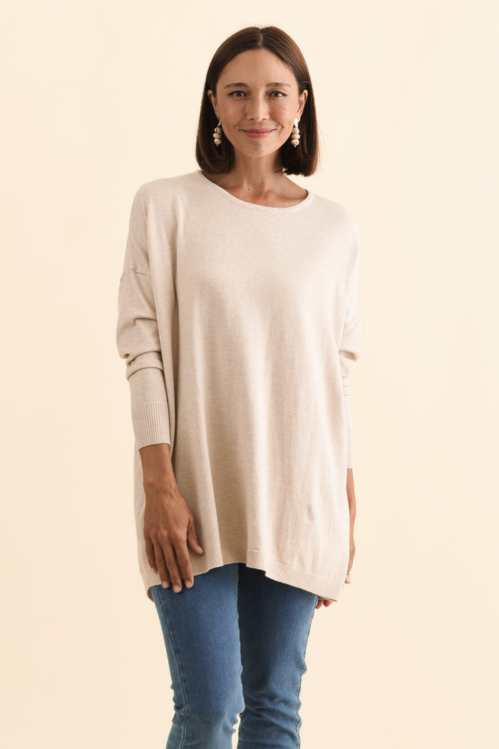 Meryl Beige Wool Blend Drape Jumper,Brunette model,alt text|model:Cara
