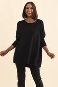 Meryl Black Wool Blend Drape Jumper,Brunette model,alt text|model:Cara