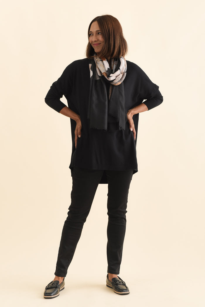 Meryl Black Wool Blend Drape Jumper,Brunette model,alt text|model:Cara