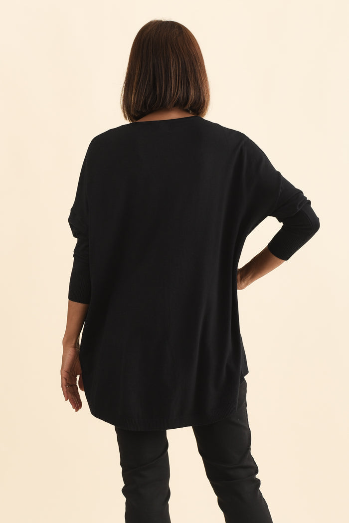 Meryl Black Wool Blend Drape Jumper,Brunette model,alt text|model:Cara