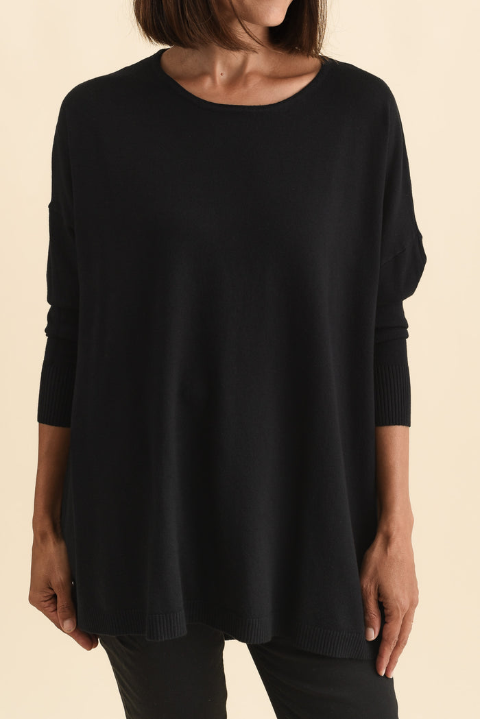 Meryl Black Wool Blend Drape Jumper,Brunette model,alt text|model:Cara
