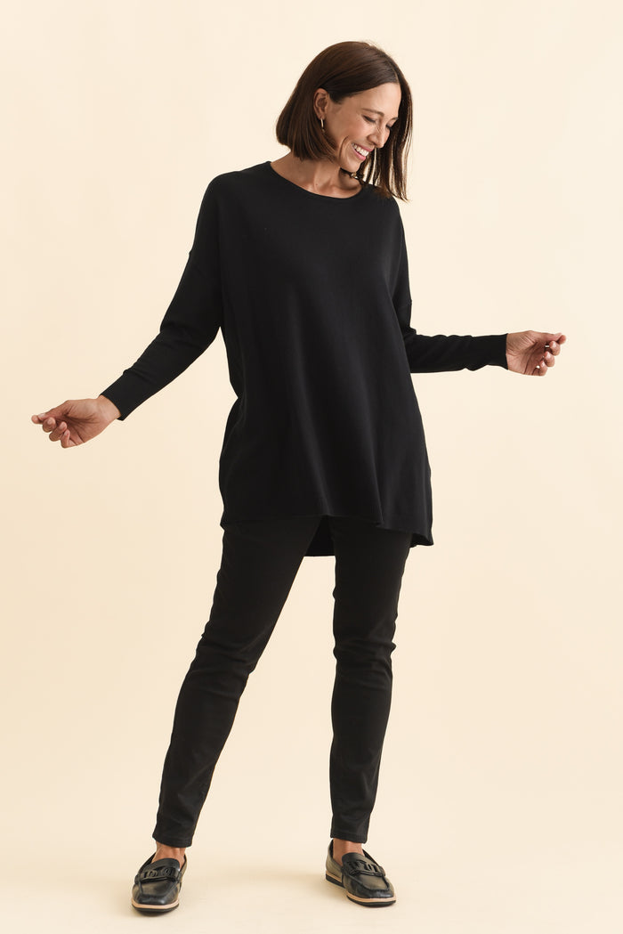 Meryl Black Wool Blend Drape Jumper,Brunette model,alt text|model:Cara