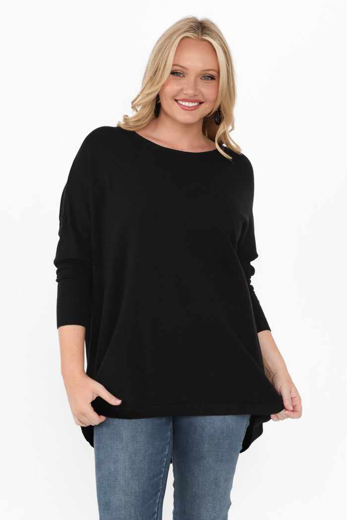 Meryl Black Wool Blend Drape Jumper,alt text|model:Brookel