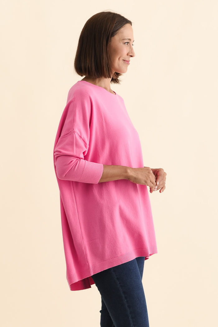 Meryl Hot Pink Wool Blend Drape Jumper,Brunette model,alt text|model:Cara