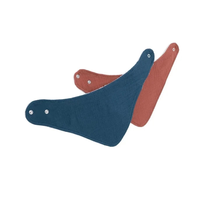 Messy Duck Bandana Baby Bib Pack of 2 - Terracotta & Deep Navy - ebebek