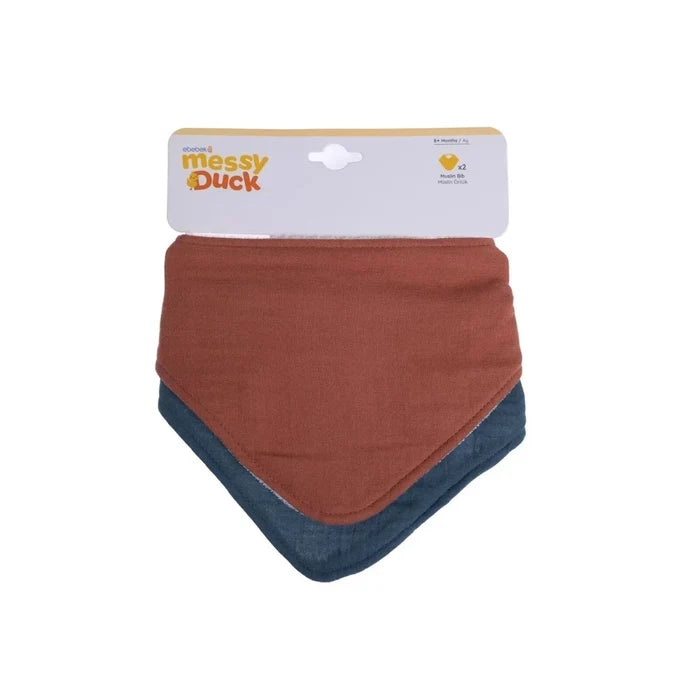 Messy Duck Bandana Baby Bib Pack of 2 - Terracotta & Deep Navy - ebebek