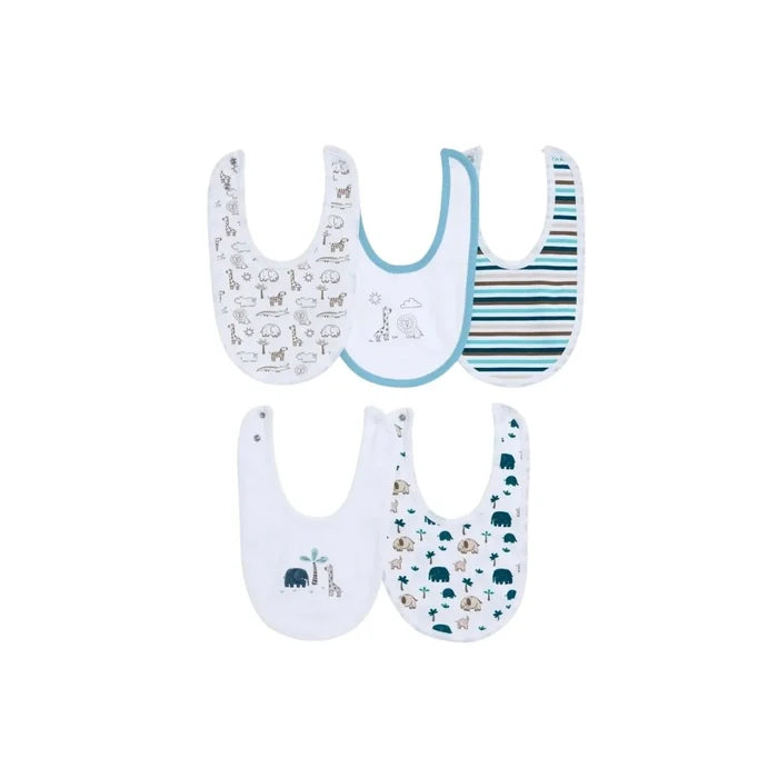 Messy Duck Printed Cotton Baby Bib Pack of 5 - Safari - ebebek