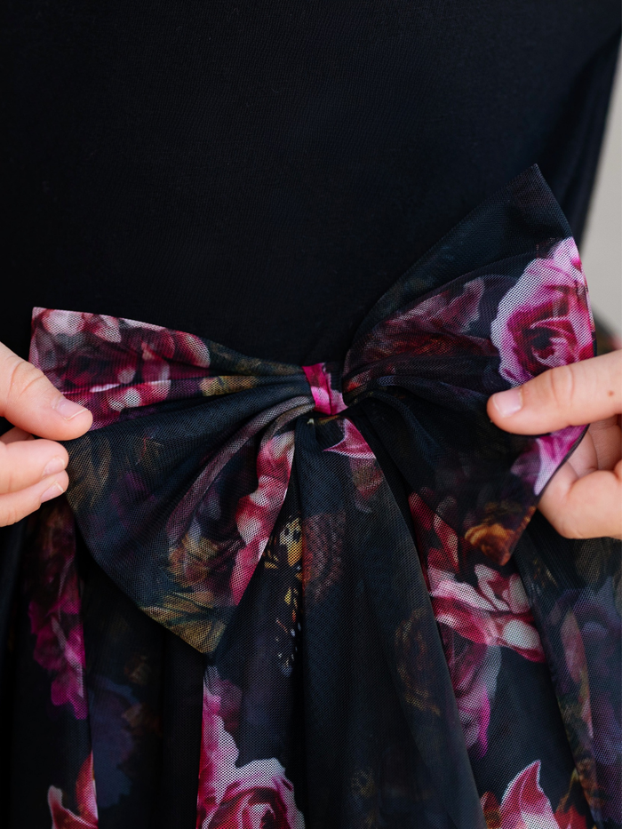 Midnight Bloom Tiered Tulle Dress