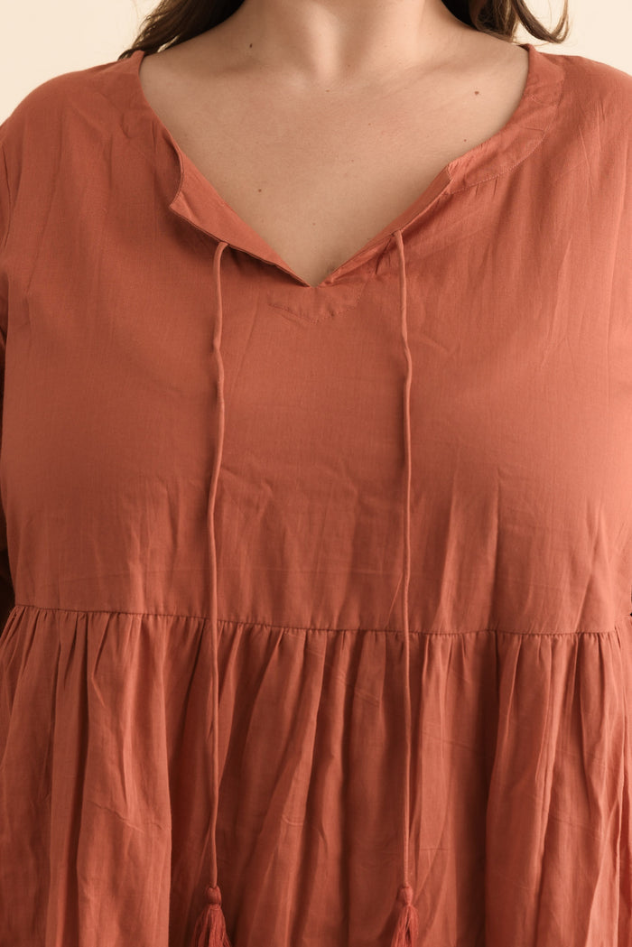 Milana Rust Crinkle Cotton Dress