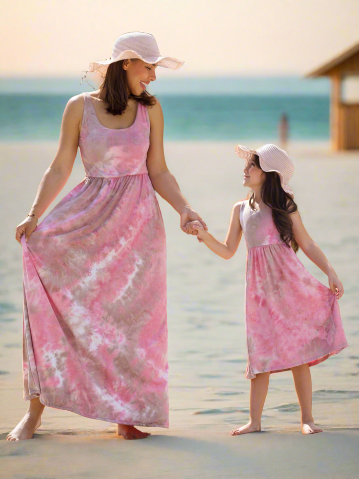 Mommy and Me Blush Breeze Tie-Dye Maxi Dress