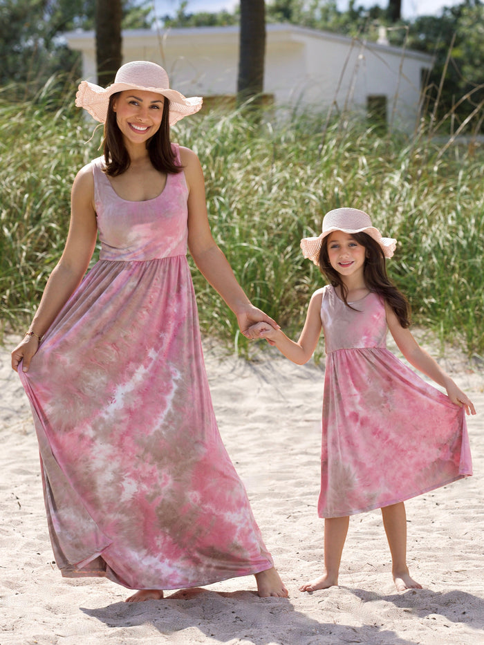 Mommy and Me Blush Breeze Tie-Dye Maxi Dress